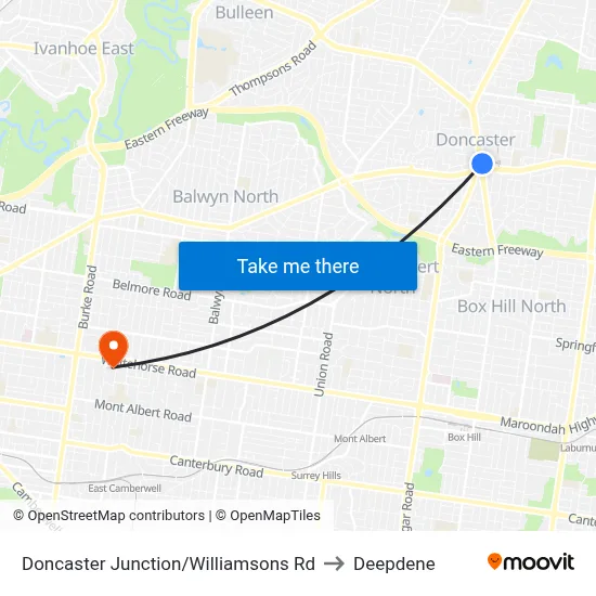 Doncaster Junction/Williamsons Rd to Deepdene map