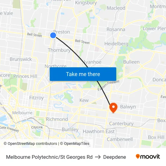 Melbourne Polytechnic/St Georges Rd to Deepdene map