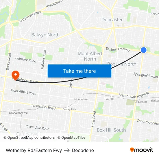 Wetherby Rd/Eastern Fwy to Deepdene map