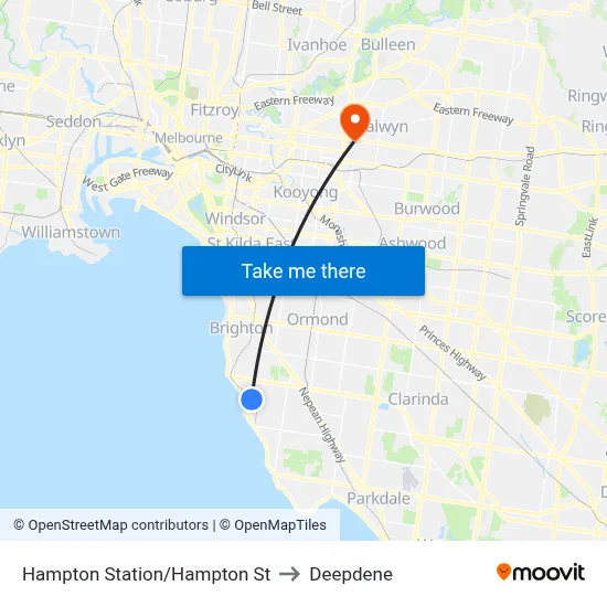 Hampton Station/Hampton St to Deepdene map
