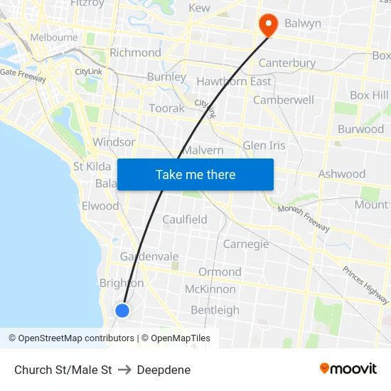Church St/Male St to Deepdene map