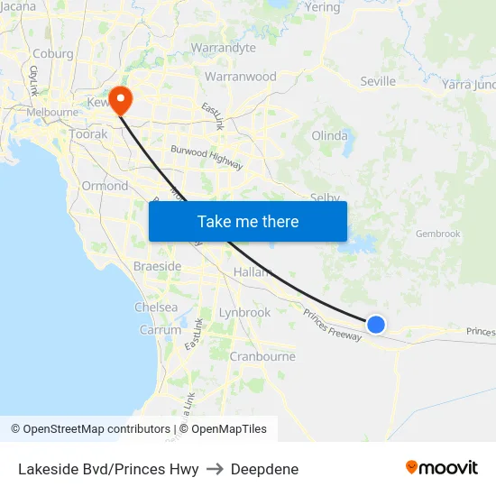 Lakeside Bvd/Princes Hwy to Deepdene map