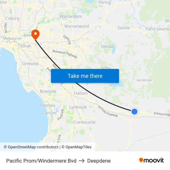 Pacific Prom/Windermere Bvd to Deepdene map