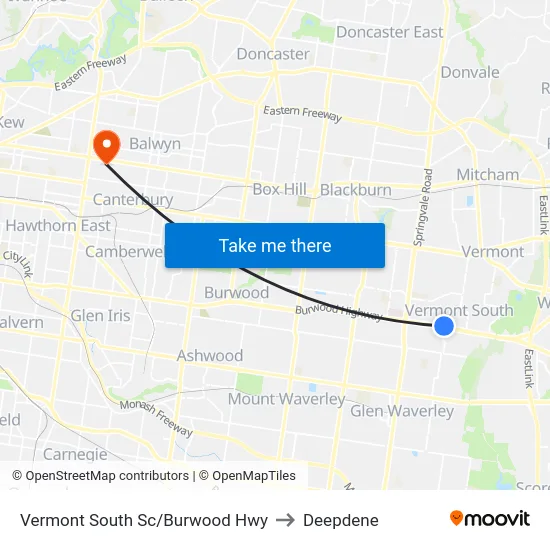Vermont South Sc/Burwood Hwy to Deepdene map