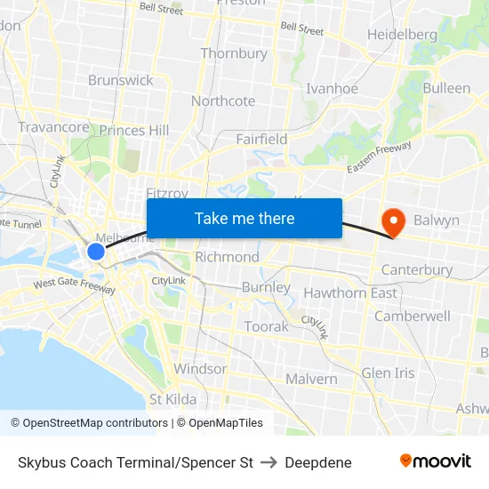 Skybus Coach Terminal/Spencer St to Deepdene map