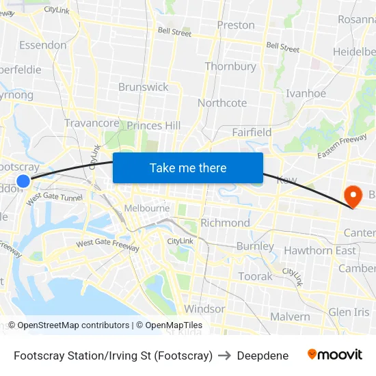 Footscray Station/Irving St to Deepdene map