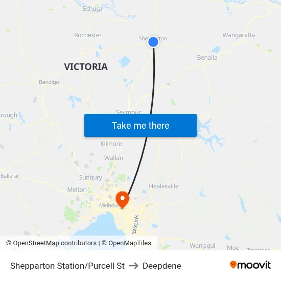 Shepparton Station/Purcell St to Deepdene map