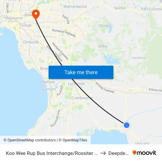 Koo Wee Rup Bus Interchange/Rossiter Rd to Deepdene map