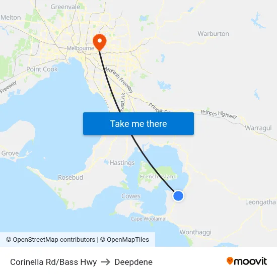 Corinella Rd/Bass Hwy to Deepdene map
