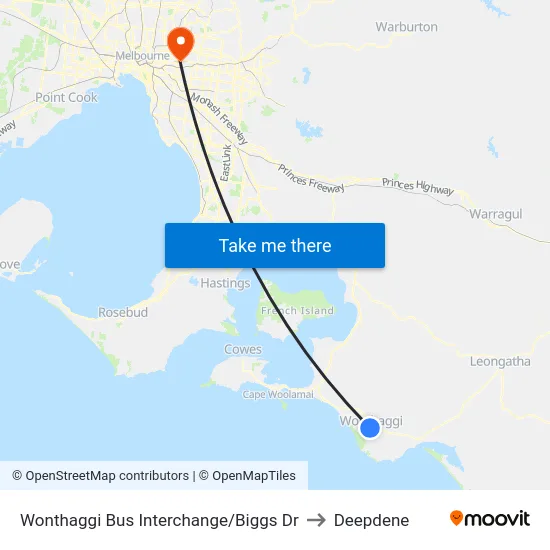 Wonthaggi Bus Interchange/Biggs Dr to Deepdene map