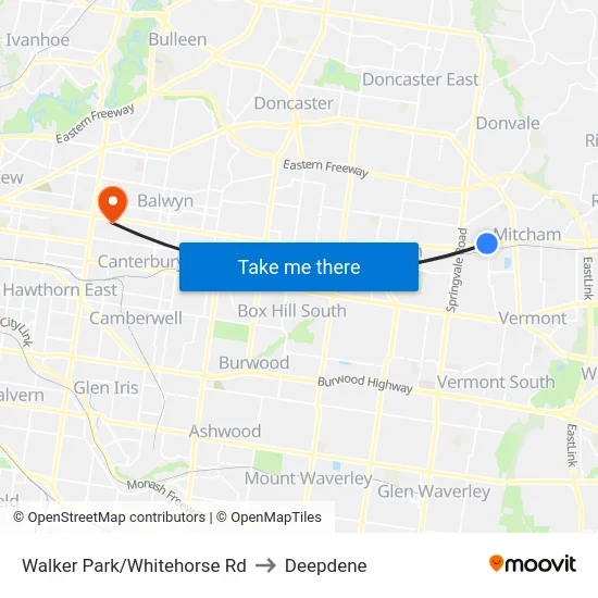 Walker Park/Whitehorse Rd to Deepdene map