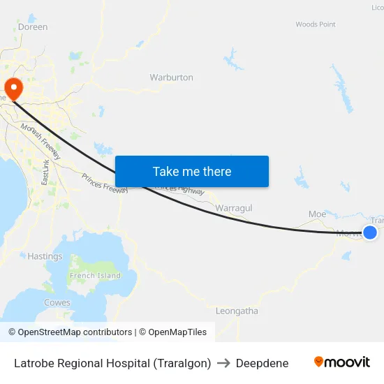 Latrobe Regional Hospital to Deepdene map