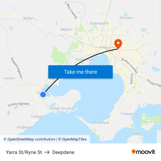 Yarra St/Ryrie St to Deepdene map