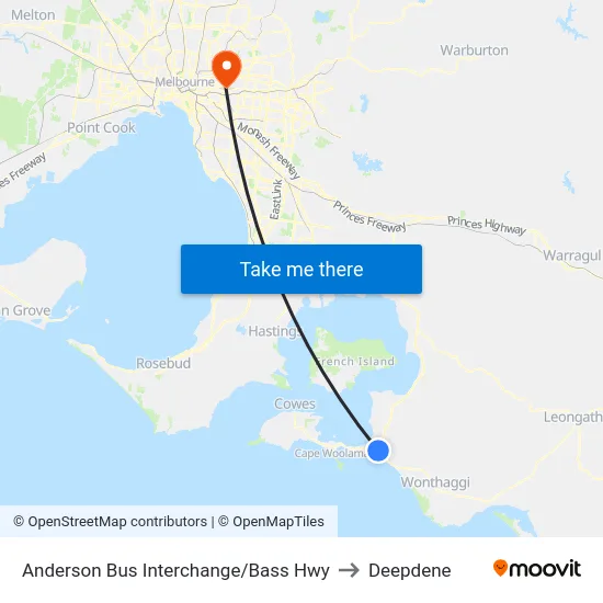 Anderson Bus Interchange/Bass Hwy to Deepdene map