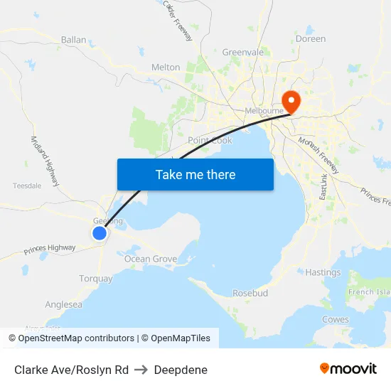 Clarke Ave/Roslyn Rd to Deepdene map