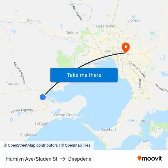 Hamlyn Ave/Sladen St to Deepdene map