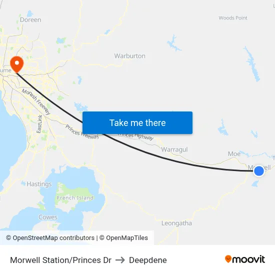 Morwell Station/Princes Dr to Deepdene map
