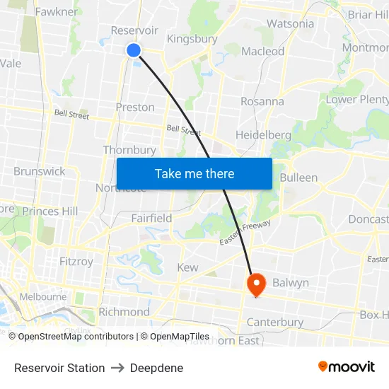 Reservoir Station to Deepdene map