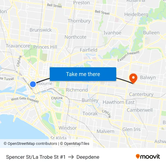 Spencer St/La Trobe St #1 to Deepdene map