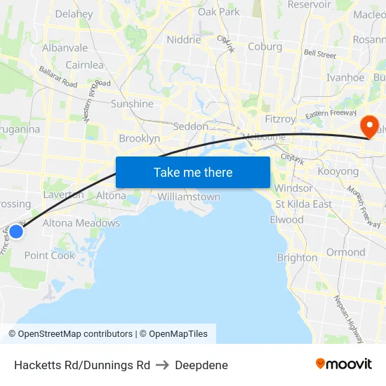 Hacketts Rd/Dunnings Rd to Deepdene map