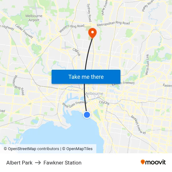 Albert Park to Fawkner Station map