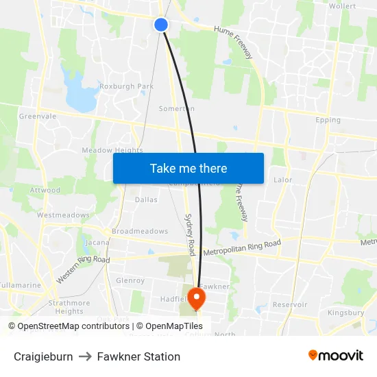 Craigieburn to Fawkner Station map