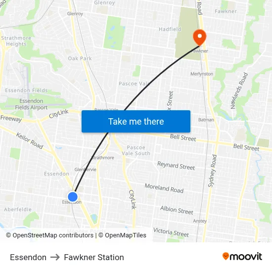 Essendon to Fawkner Station map