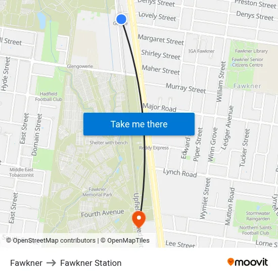 Fawkner to Fawkner Station map
