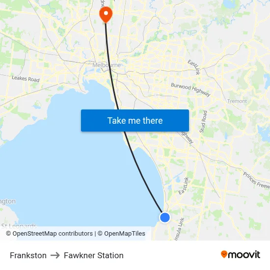 Frankston to Fawkner Station map