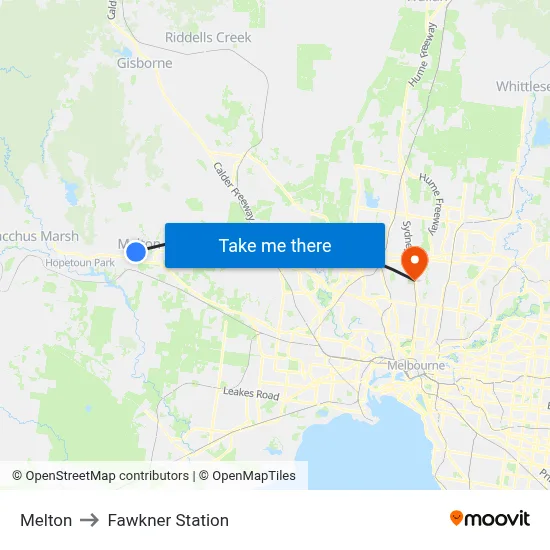 Melton to Fawkner Station map