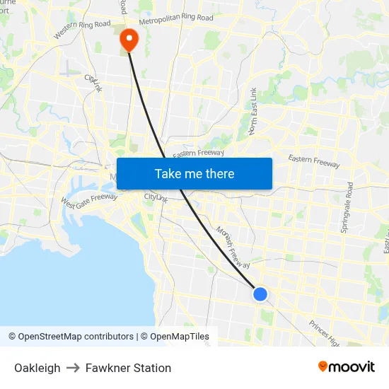 Oakleigh to Fawkner Station map