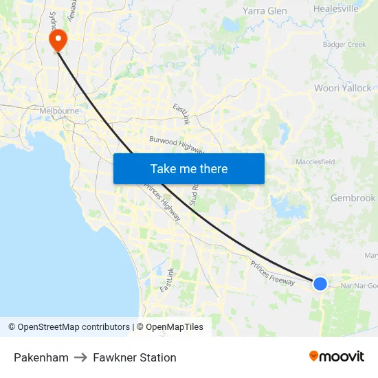 Pakenham to Fawkner Station map