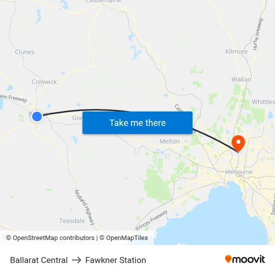 Ballarat Central to Fawkner Station map