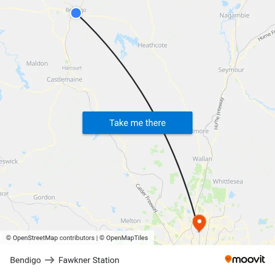 Bendigo to Fawkner Station map