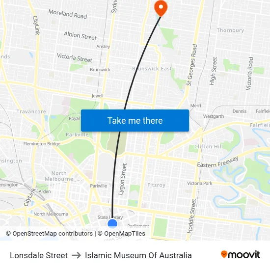 Lonsdale Street to Islamic Museum Of Australia map