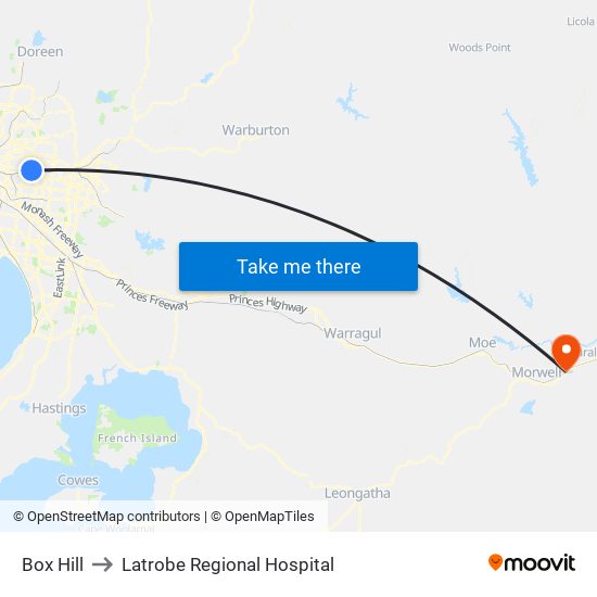 Box Hill to Latrobe Regional Hospital map