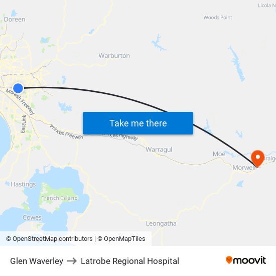 Glen Waverley to Latrobe Regional Hospital map