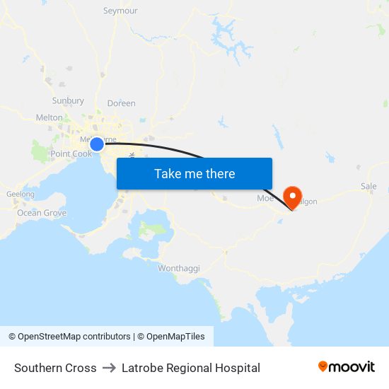 Southern Cross to Latrobe Regional Hospital map