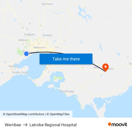 Werribee to Latrobe Regional Hospital map