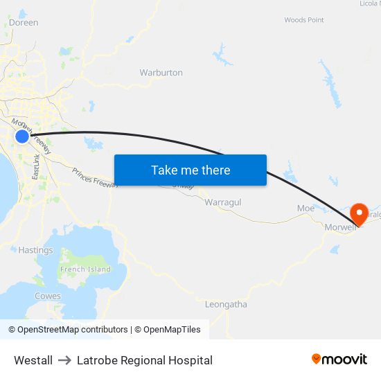 Westall to Latrobe Regional Hospital map