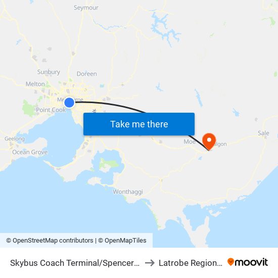 Skybus Coach Terminal/Spencer St (Melbourne City) to Latrobe Regional Hospital map