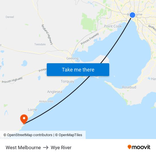 West Melbourne to Wye River map