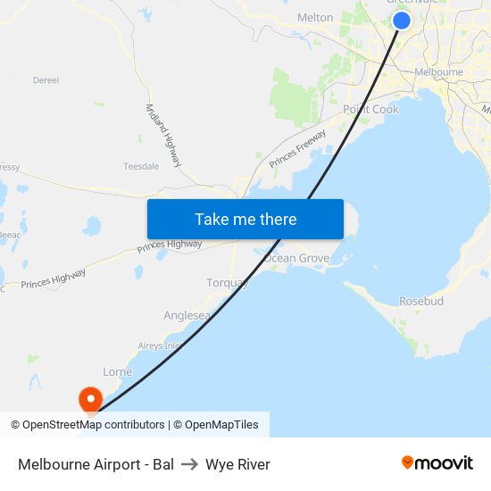Melbourne Airport - Bal to Wye River map