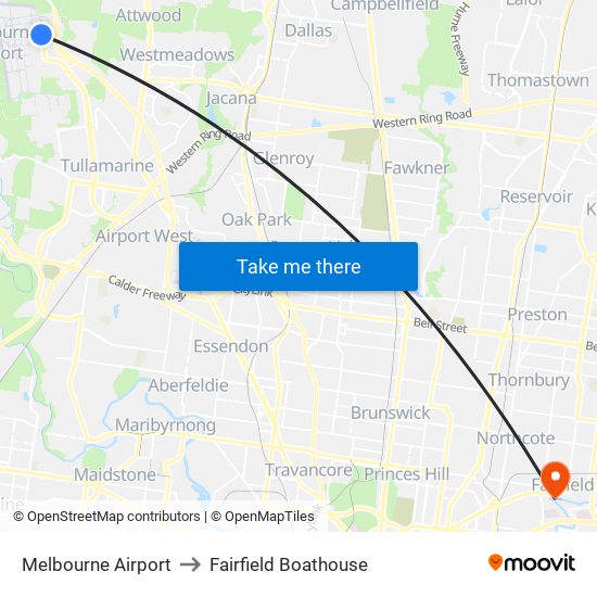 Melbourne Airport to Fairfield Boathouse map