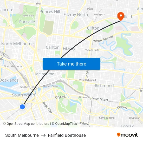 South Melbourne to Fairfield Boathouse map