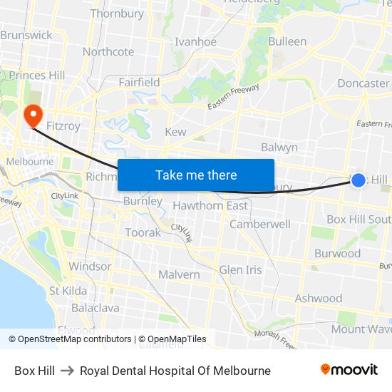 Box Hill to Royal Dental Hospital Of Melbourne map