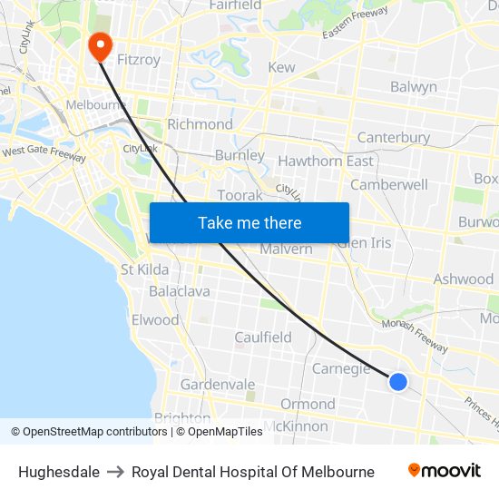 Hughesdale to Royal Dental Hospital Of Melbourne map