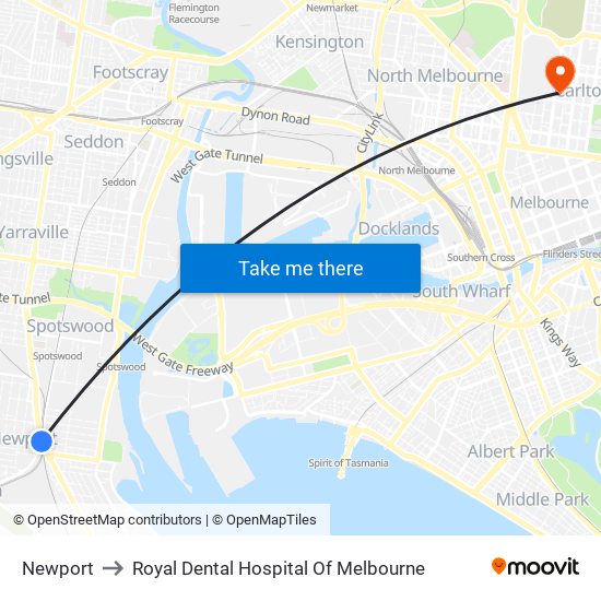 Newport to Royal Dental Hospital Of Melbourne map