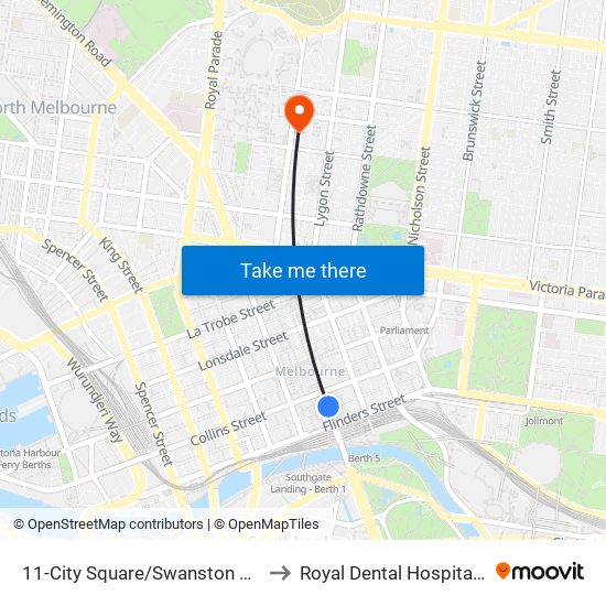 11-City Square/Swanston St (Melbourne City) to Royal Dental Hospital Of Melbourne map