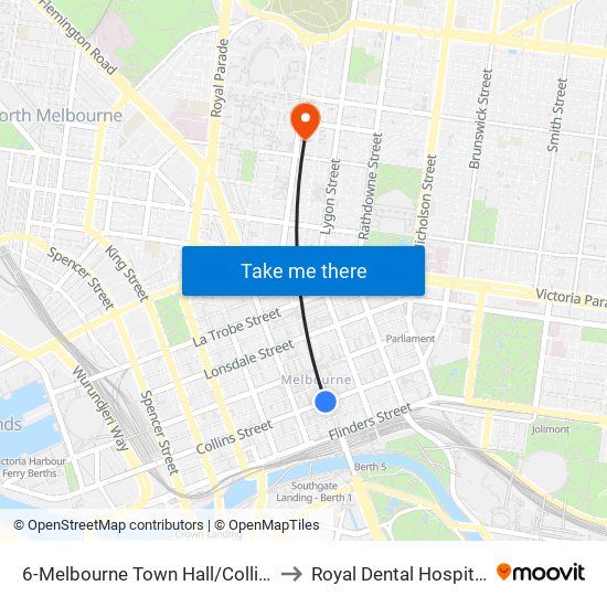 6-Melbourne Town Hall/Collins St (Melbourne City) to Royal Dental Hospital Of Melbourne map